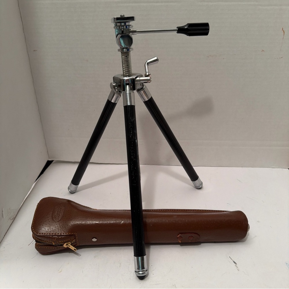 Accura Portable Black Camera Tripod with Brown Carry Case